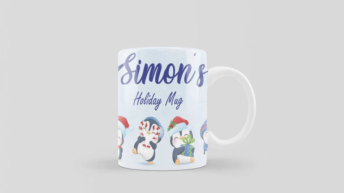 Christmas Penguin Collection Name Badge and Mighty Mug COMBO