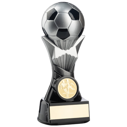 Two Tone Football Ball on Stand  in Ant.Silver and Black 200mm