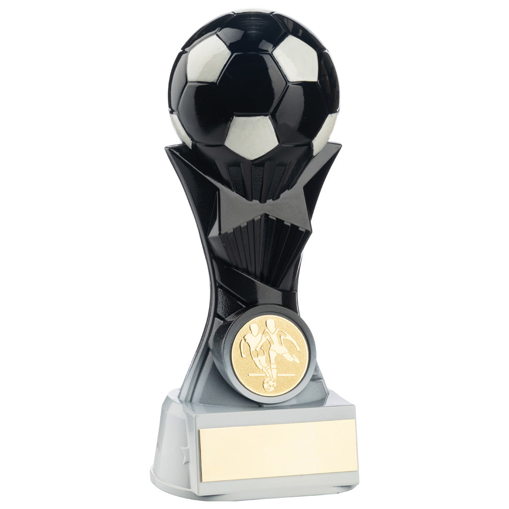 Two Tone Football Ball on Stand  in Black and  Silver 150mm