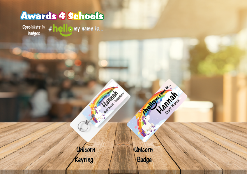 Personalised Badge and Keyring Set Rainbow Design